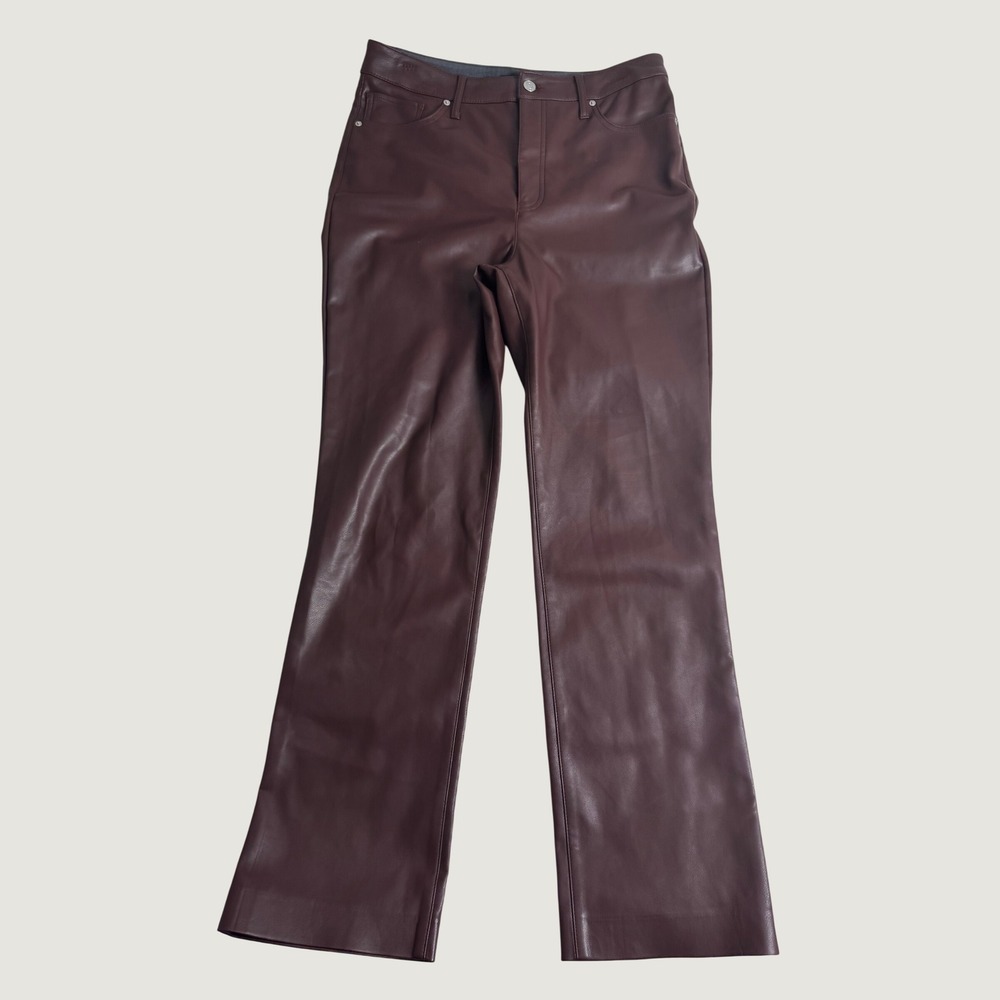 Chic Express 90s Slim Super High Rise Faux Leather Pants Burgundy Brown 10R - Picture 3 of 10